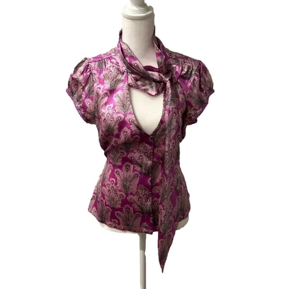 ASO The Big Bang Theory Penny Kaley Cuoco Early 2000s Y2K Feather Blouse Silk - Picture 2 of 9